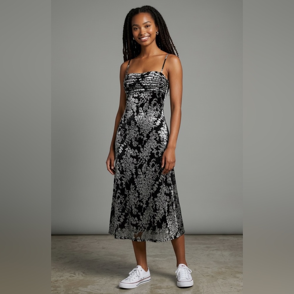 Slip Dress Summer Velvet Floral Print Stretchy Y2K Style Women’s Size M